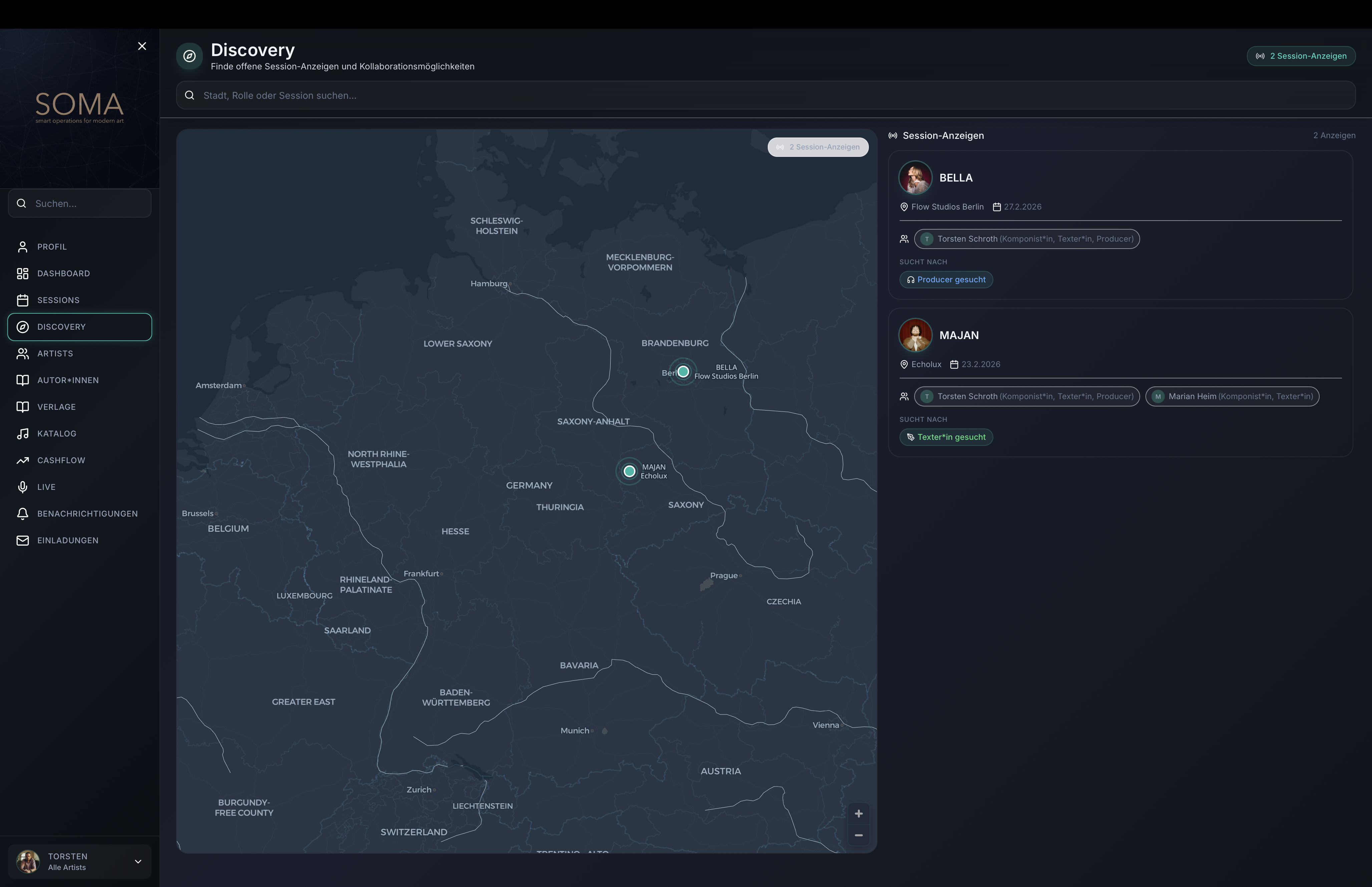 Discovery Map - Find Artists & Sessions