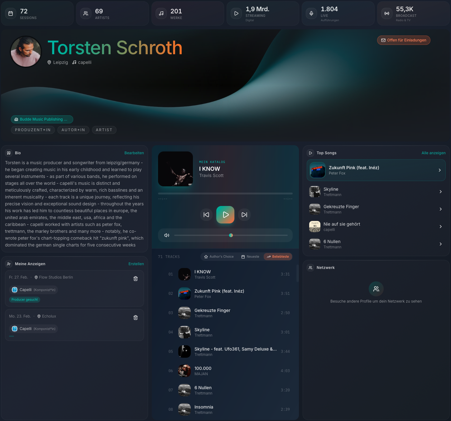 SOMA Platform - Artist Profile Dashboard